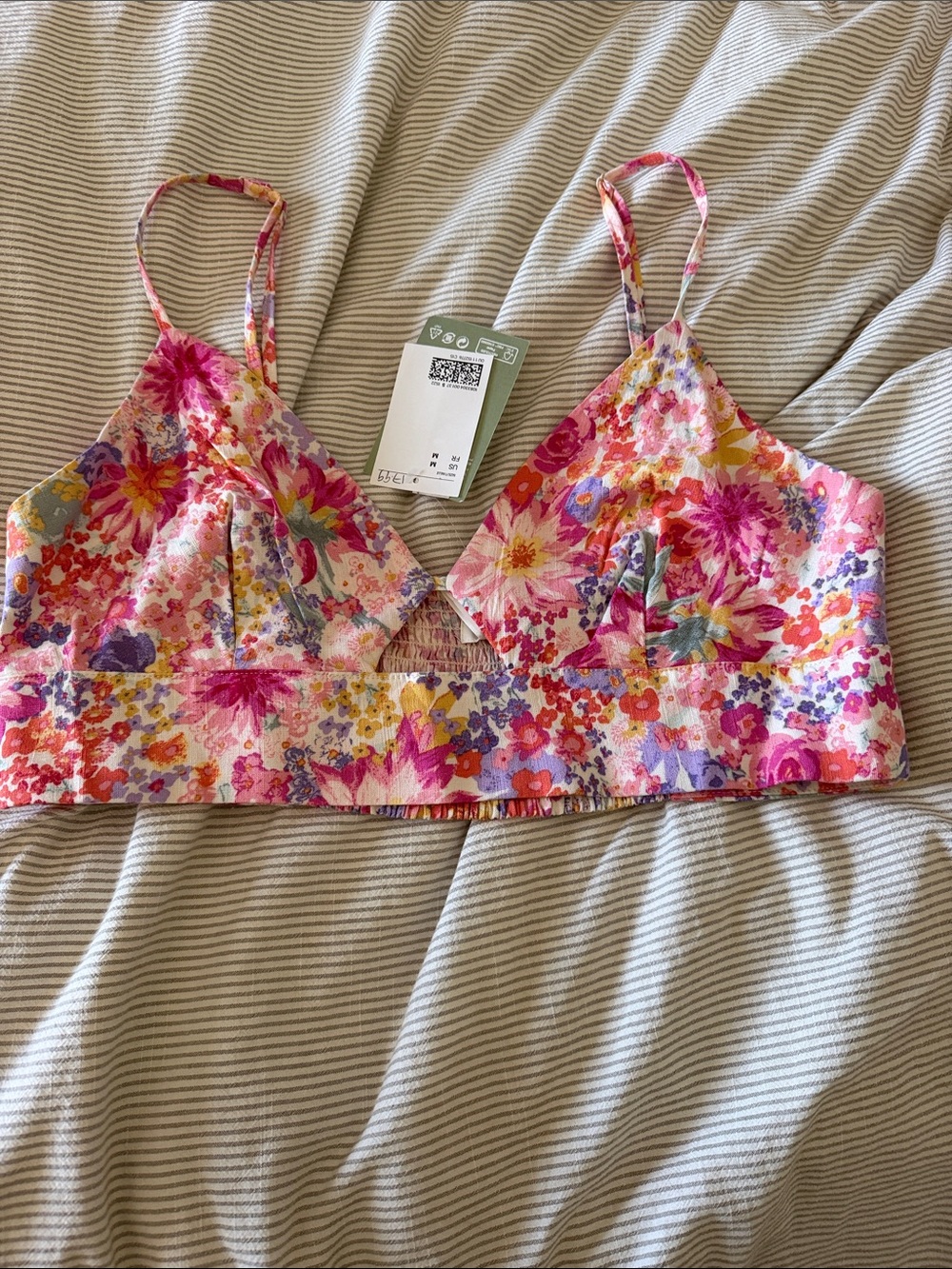 H&M Floral Pink Multi Crop Bralette Top